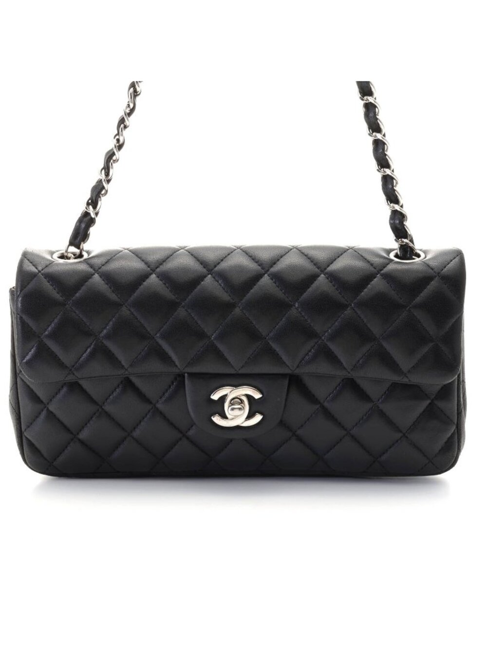Chanel Quilted Chain Shoulder Black Silver Lambskin Bag